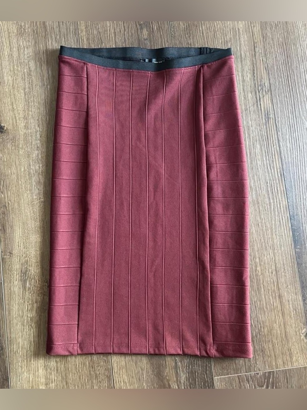 Zara Burgundy Paneled Elastic Midi Bodycon Bandage Skirt